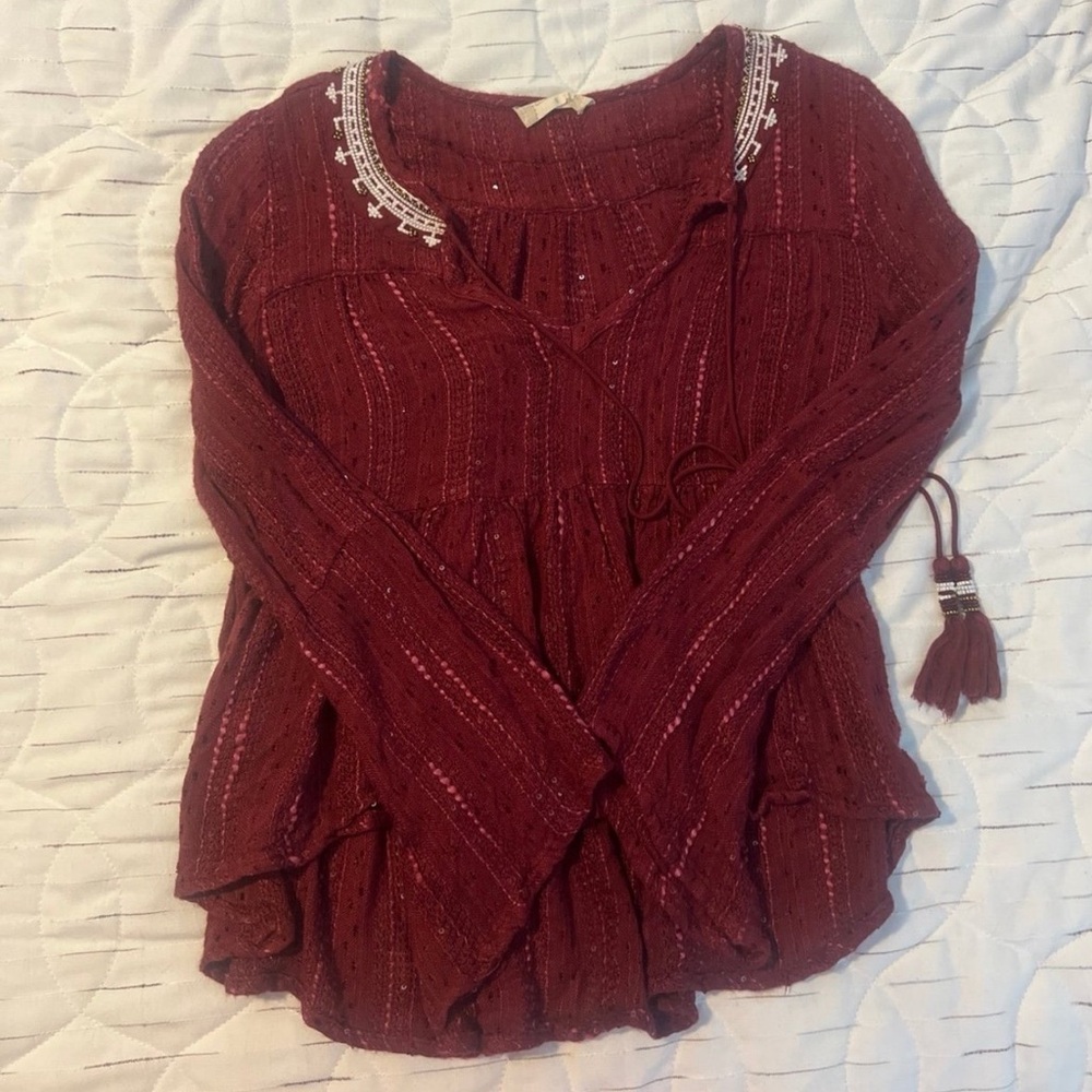 Altar'd State Burgundy Embroidered Blouse